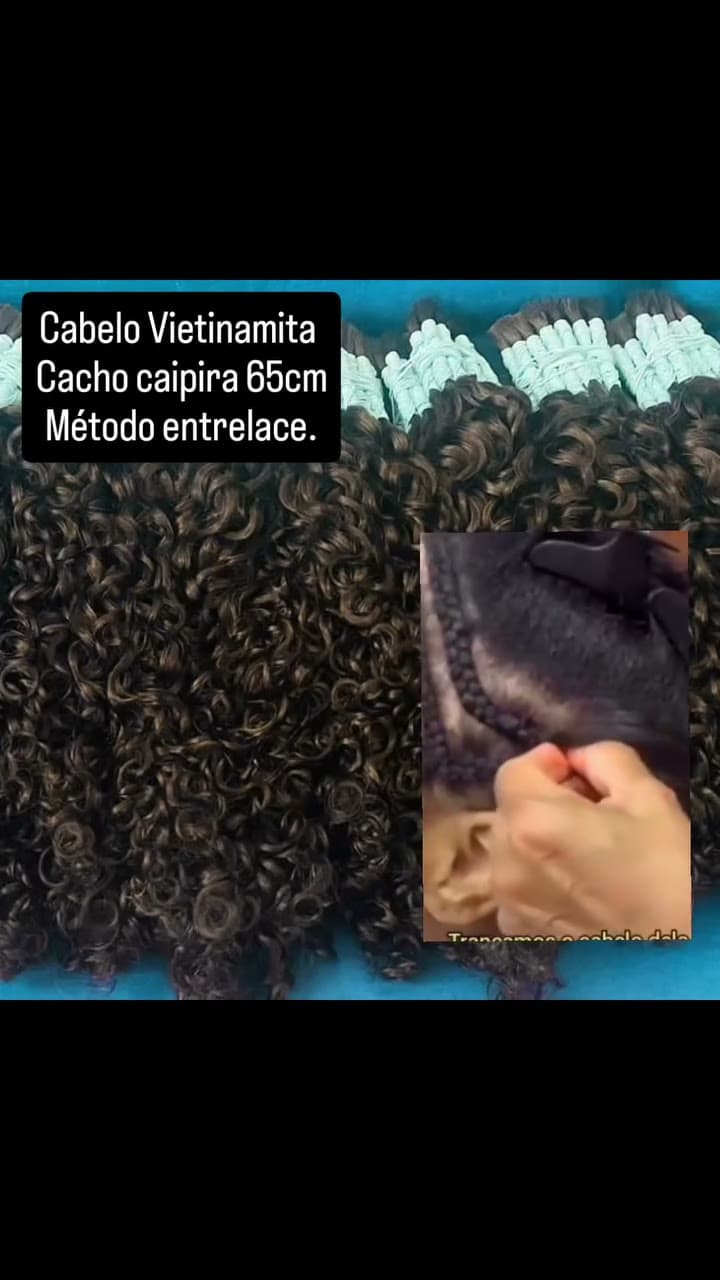 Cabelo Vietinamita cacho caipira 65 cm Mega hair no método entrelace #megahair #entrelace #vendadecabelo #megahairpraiagrande