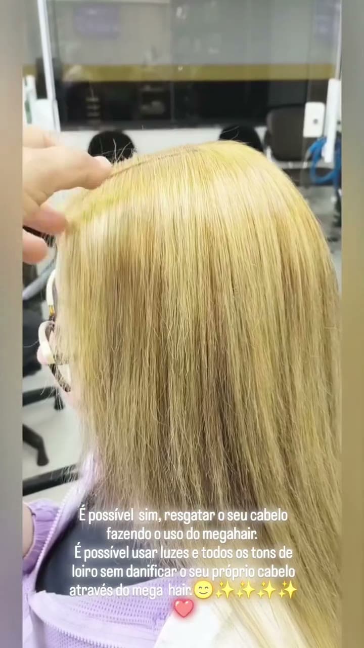 É possível sim, resgatar o seu cabelo fazendo o uso do megahair. É possível usar luzes e todos os tons de loiro sem danificar o seu próprio cabelo, através do mega hair.😊✨✨✨✨❤️ #me